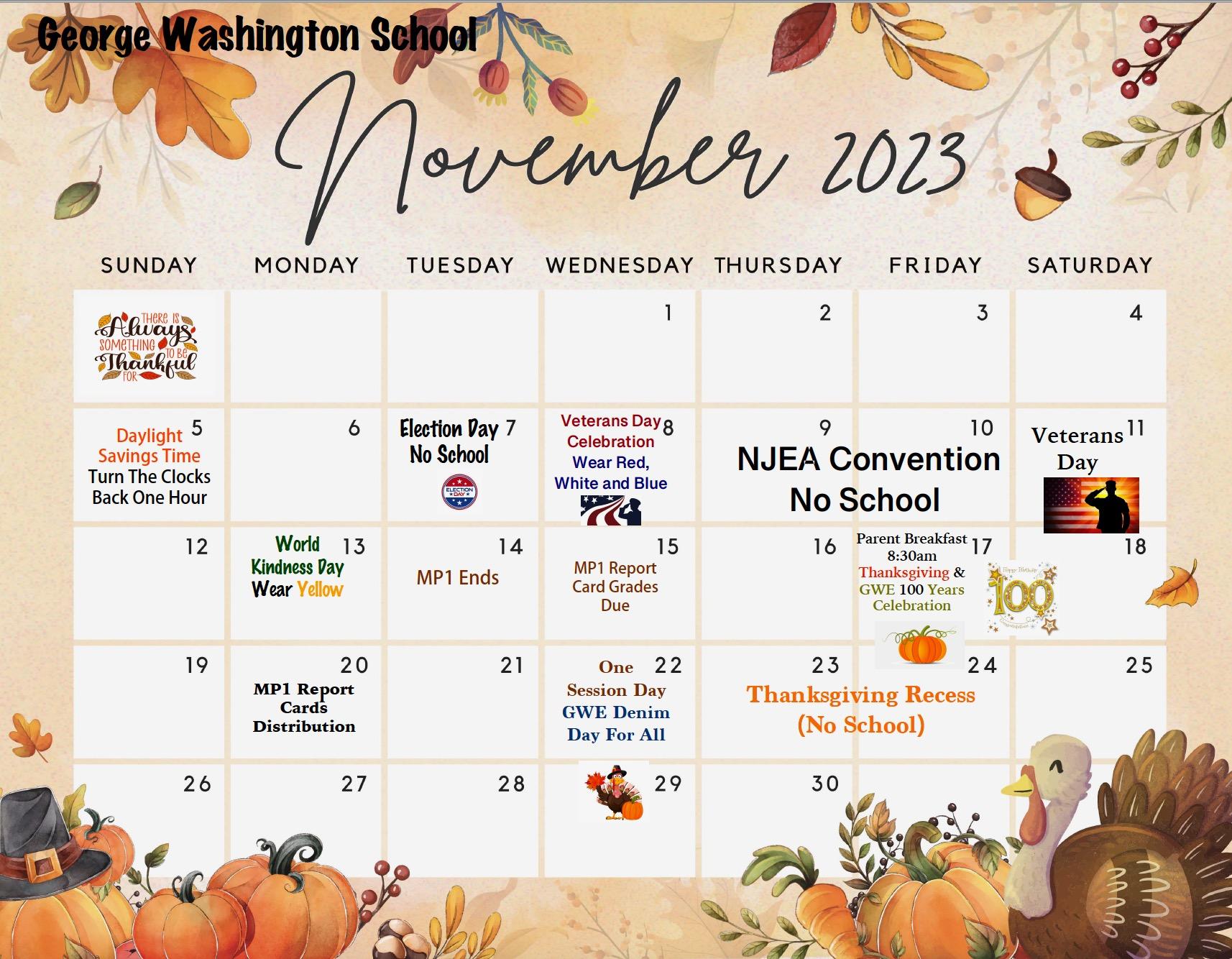 November 2023 Calendar-Washington School