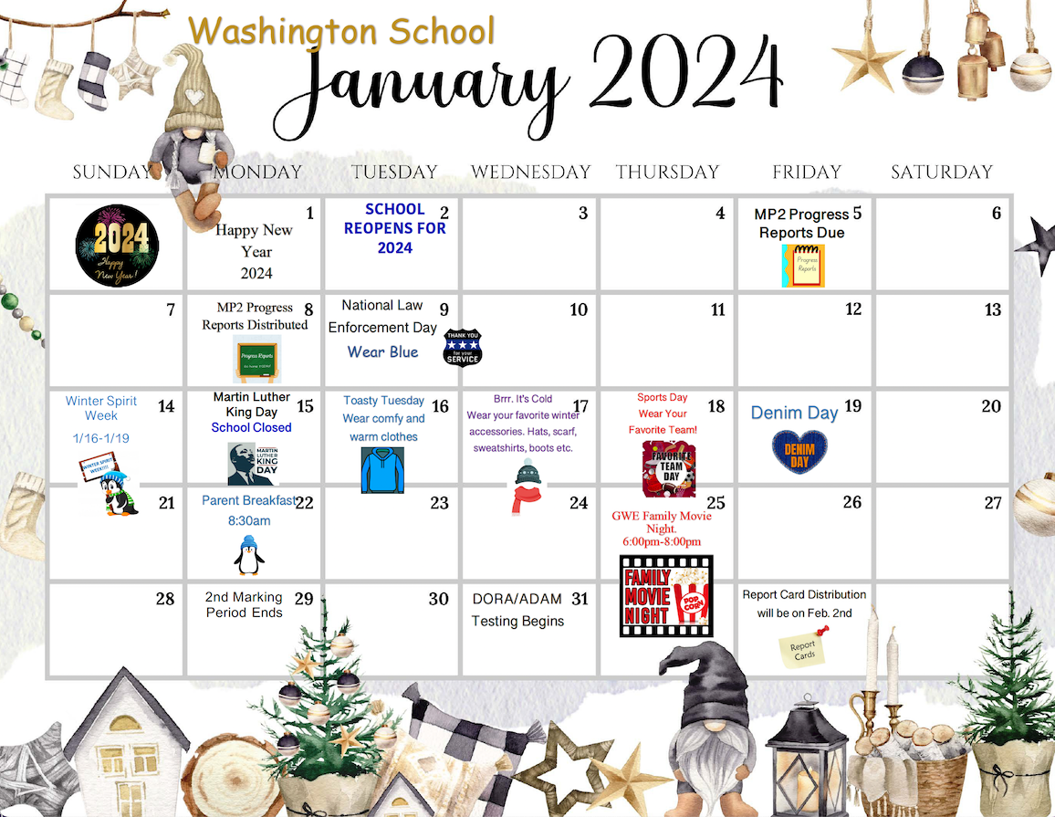 January 2024 Calendar-Washington School