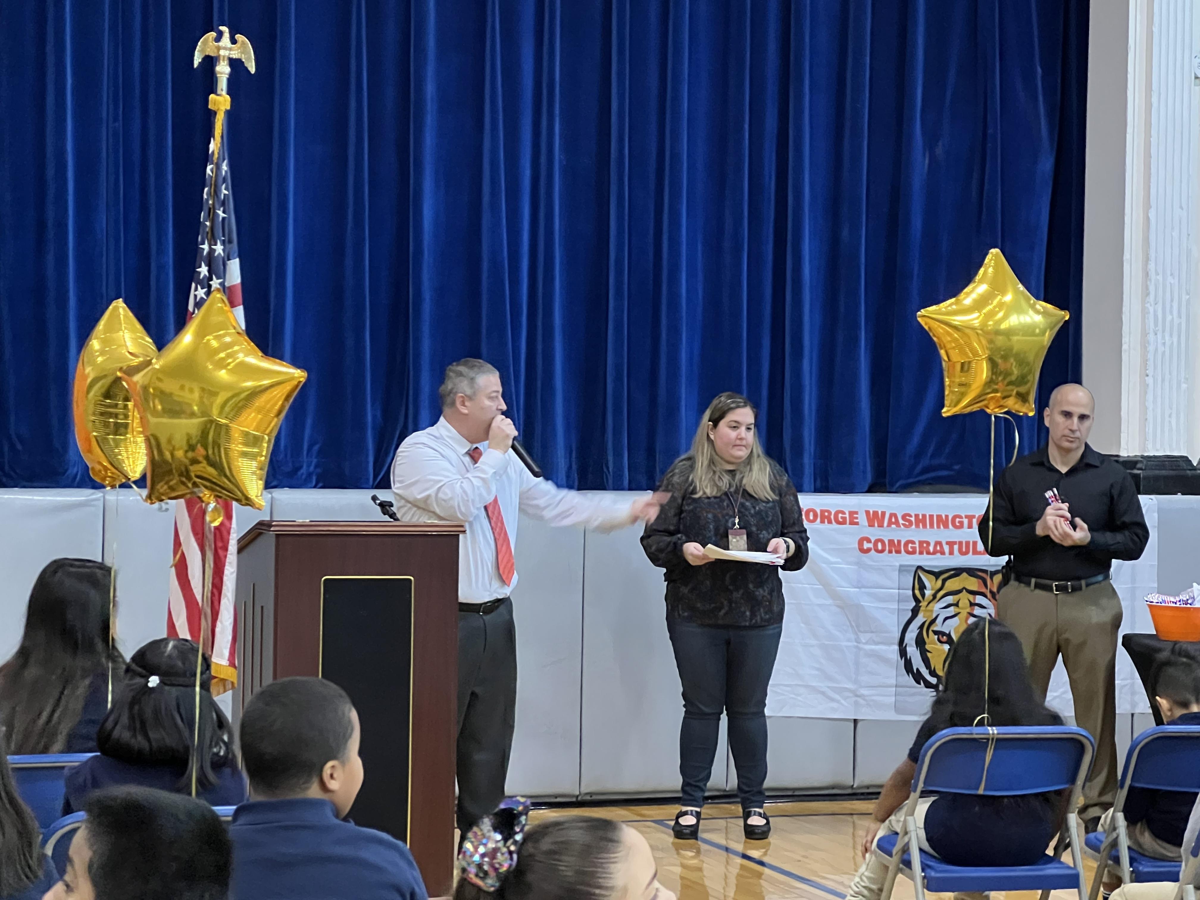 Students being honored at the Washington School
