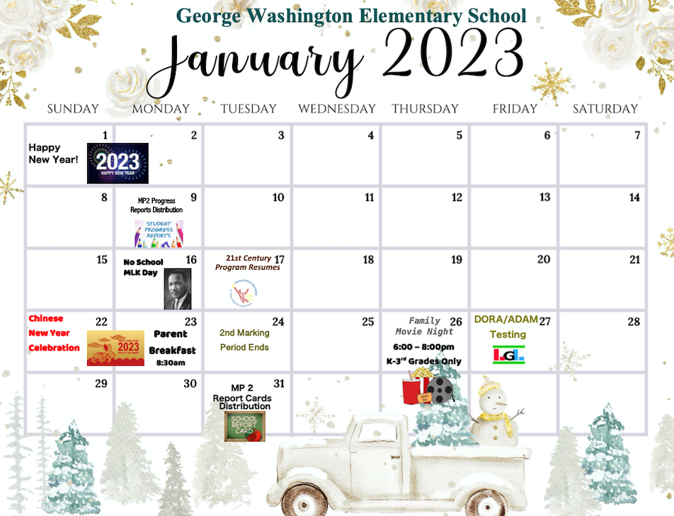 January 2023 Calendar-George Washington School