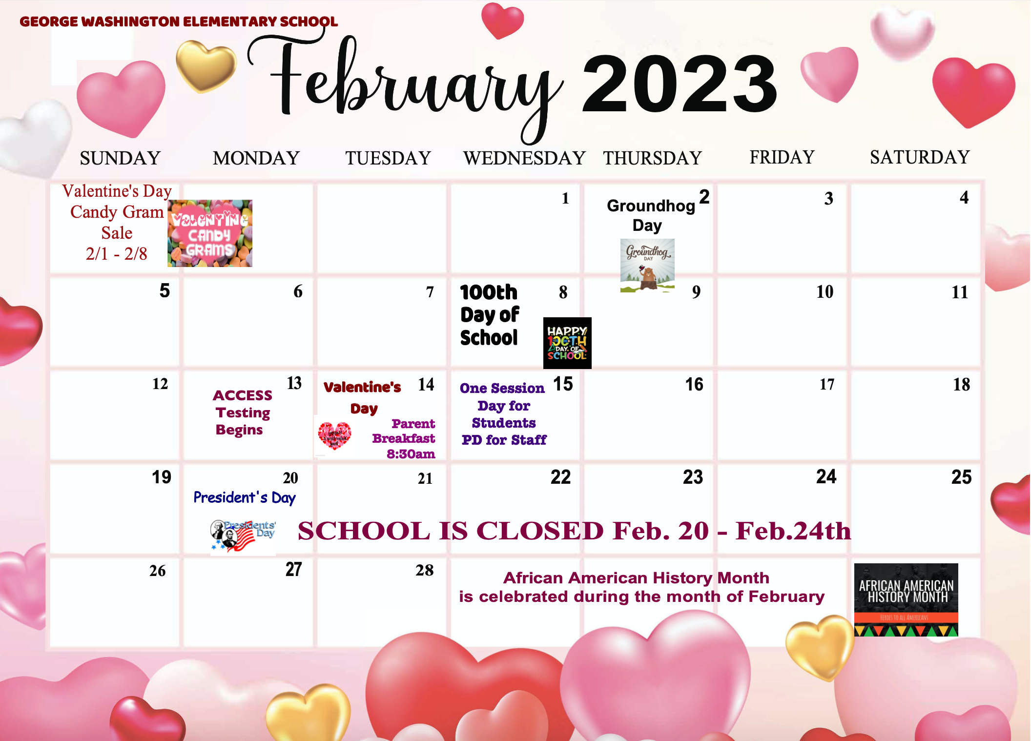 February 2023 Calendar-Washington School