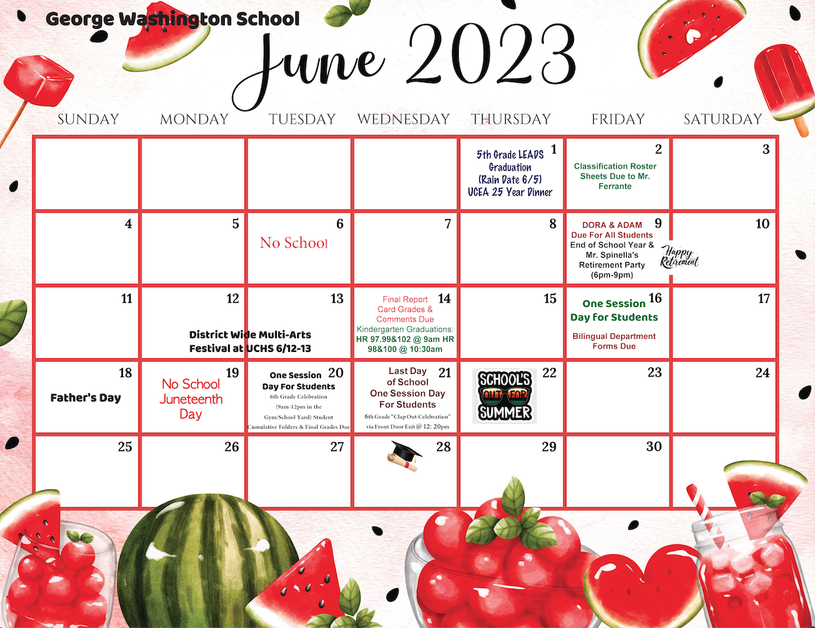 June 2023 Calendar-Washington School