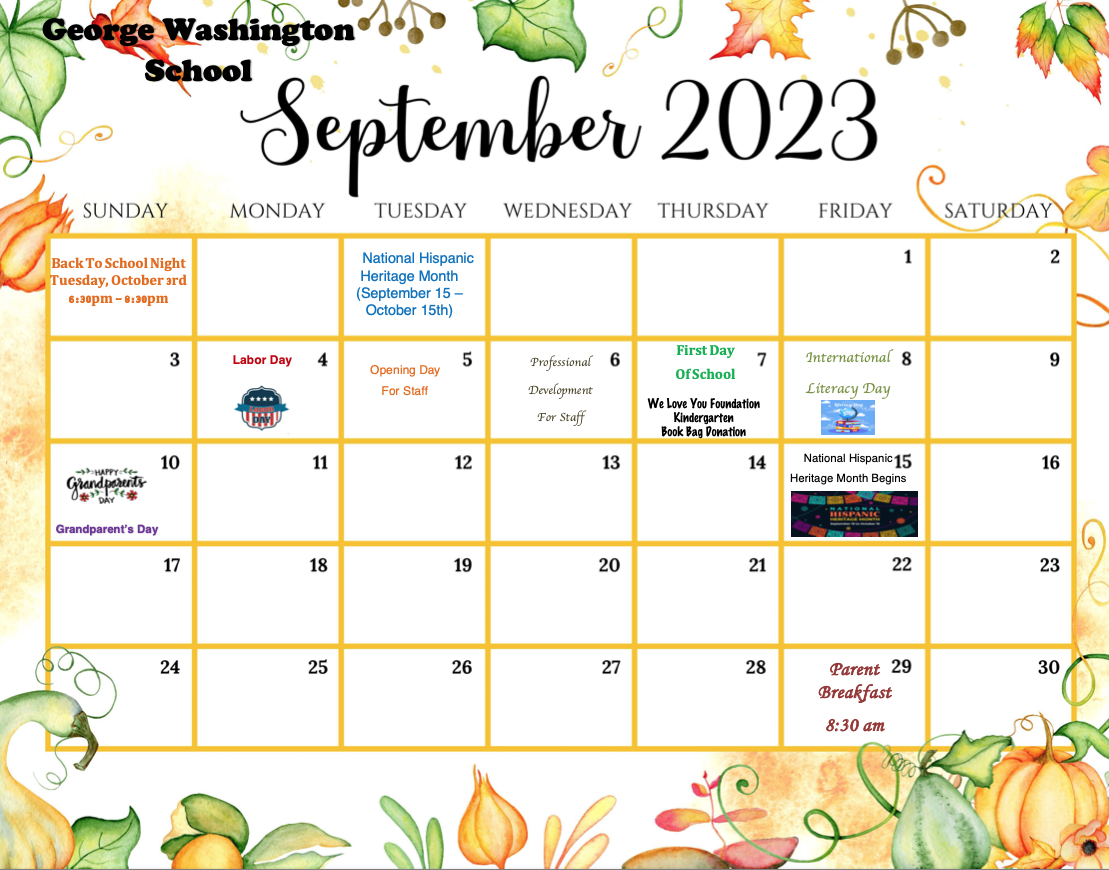 Washington School September 2023 Calendar